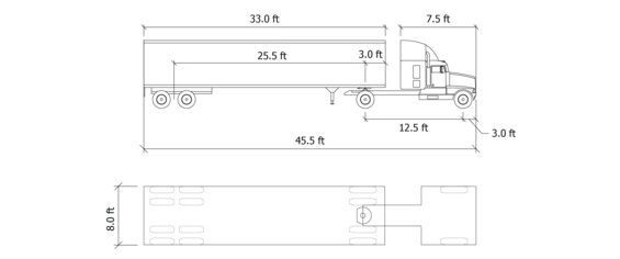 Cross section and plan view of an intermediate semi-trailer.