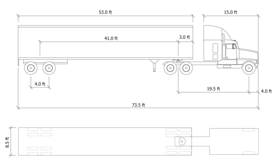 Cross section and plan view of an interstate semi-trailer.