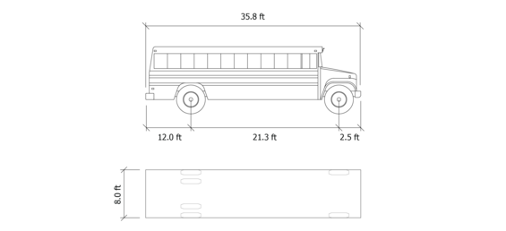 Cross section and plan view of a school bus.