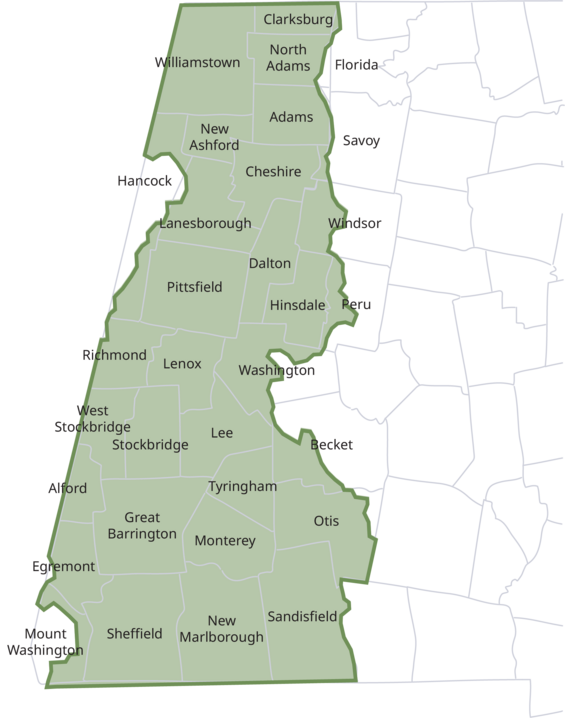 A map showing the boundary of the Berkshire Clean, Cold, Connected Restoration Partnership.