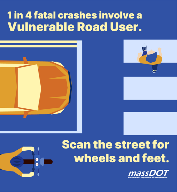 A vehicle, bicyclist and pedestrian share the road safely