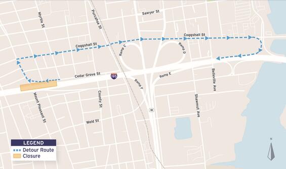 Cedar Grove street to I-195 west detour map