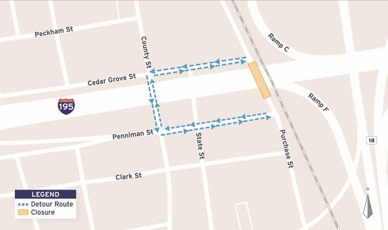 Purchase Street pedestrian detour map