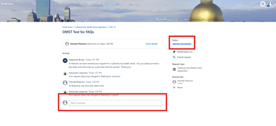Screenshot of what the Jira portal will look like once a health check is in process.