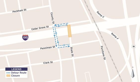 Purchase Street pedestrian detour map