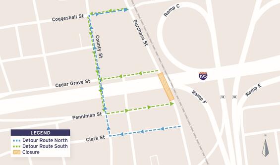 Purchase Street detour map