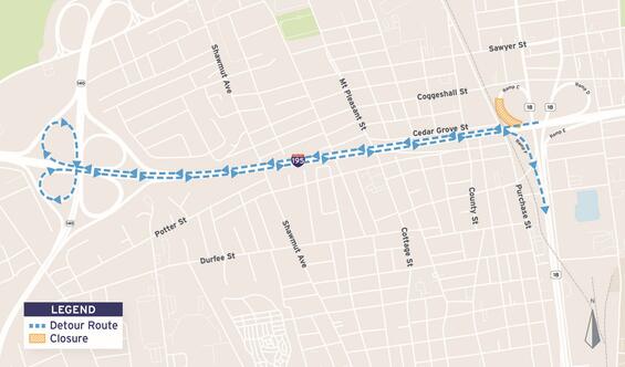 Exit 26 ramp C detour map