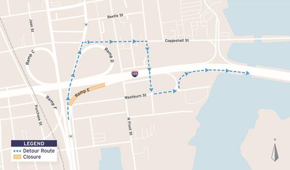 Ramp E detour map