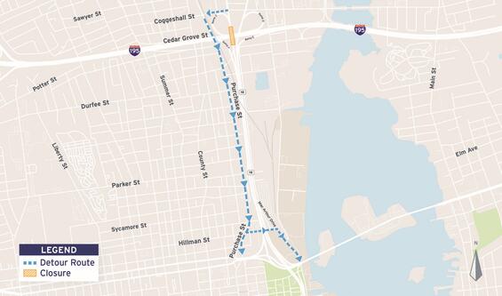 Route 18 southbound detour map