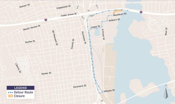 Washburn Street detour map