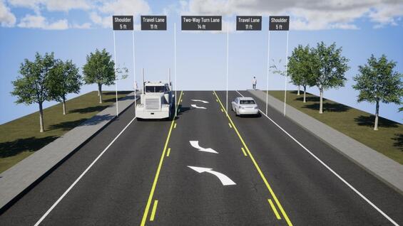 Cross-section showing two left-turn lanes.