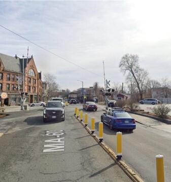 Roadway view with median posts