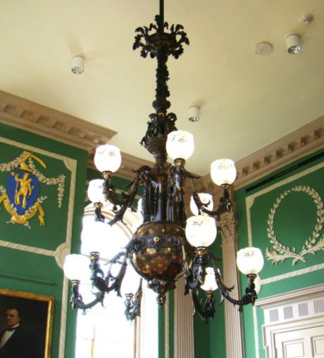 Ornate metal gasolier in the governor's office