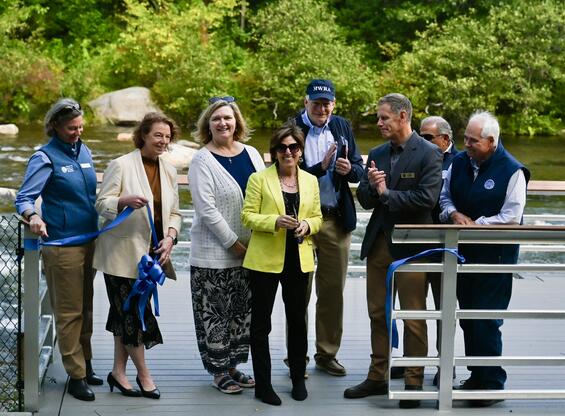 EEA Secretary Tepper joined with MWRA Executive Director Laskey, DFG Commissioner O’Shea, state and local officials, and key stakeholders for a ribbon cutting ceremony to celebrate the restoration of the Quinapoxet River and the grand opening of the new ADA fishing platform. 