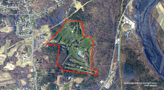 Aerial image of forests and golf course