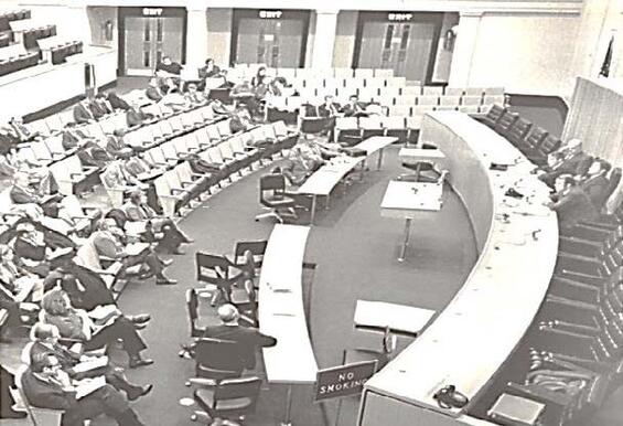 Black and white photo of Gardner Auditorium in 1970