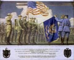 Mural depicting the battlefield ceremony and presentation of the flag