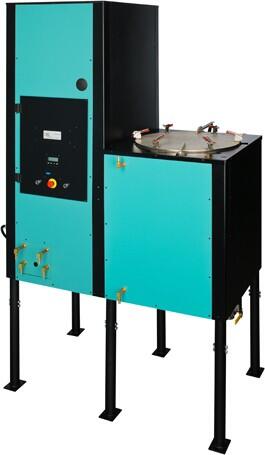 TechnoClean Solvent Recycler, two teal and black rectangular boxes standing on six legs
