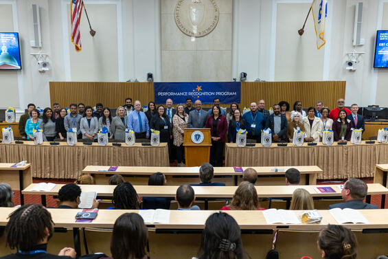 EBT Conversion Team members, along with Secretary Mahaniah, and Lieutenant Governor Kim Driscoll
