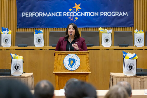 Lieutenant Governor Kim Driscoll delivers a keynote address.