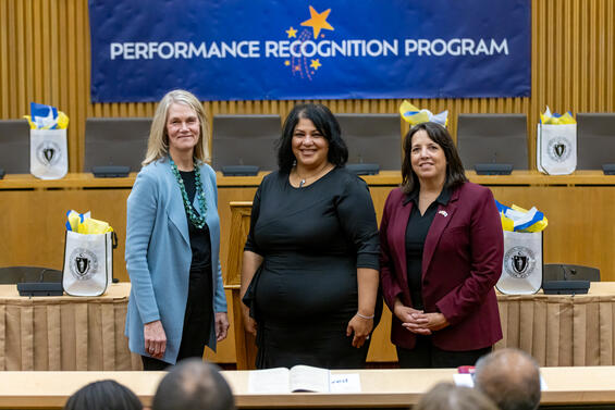 (L-R) Chief Human Resources Officer Melissa Pullin, Carballo Winner Jacqueline Perez, and Lieutenant Governor Kim Driscoll