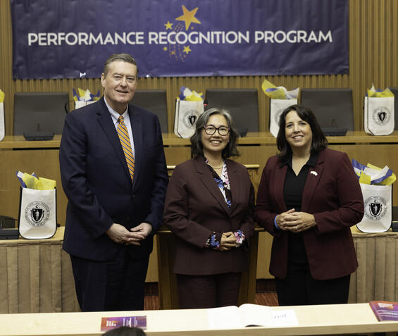 (L-R) Secretary Augustus, Cellucci Winner Amy Stitely, and Lieutenant Governor Kim Driscoll
