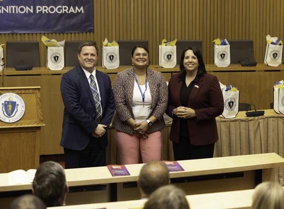 (L-R) Undersecretary Reilly, Cellucci Winner Monique Cooper, and Lieutenant Governor Kim Driscoll