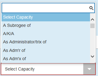 Capacity dropdown with options
