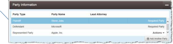 Screenshot of Party Information with various sample parties listed