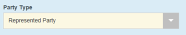 Party Type dropdown with "Represented Party" selected