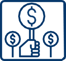 Icon of a hand holding a pin with a dollar sign on it