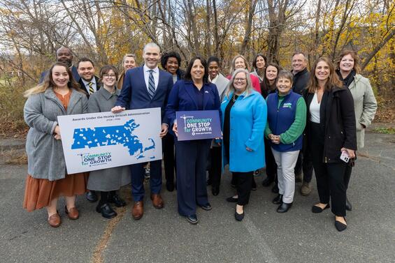 Lt. Governor Kim Driscoll and administration officials at the 2025 Community One Stop for Growth grant awards, featuring Housing Choice Grants.