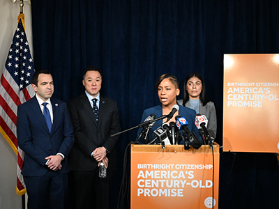 AG Campbell speaking at birthright citizenship presser