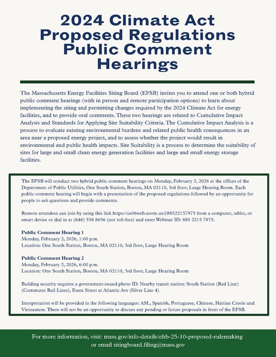 Flyer for February 2, 2026 public comment hearing by EFSB