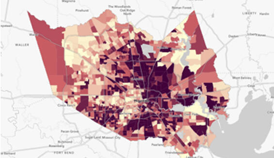 Houston, Texas and surrounding area with filter applied.