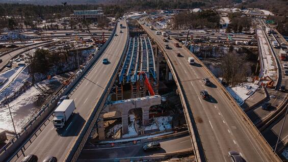 Aerial view of bridge construction