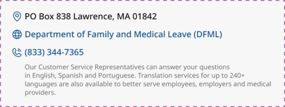  A section of the footer showing contact information and a short description about the Department of Family and Medical Leave (DFML).