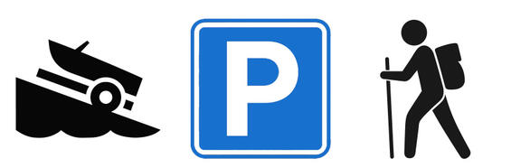 Example common map icons include boat ramp, parking, and hiking trail.