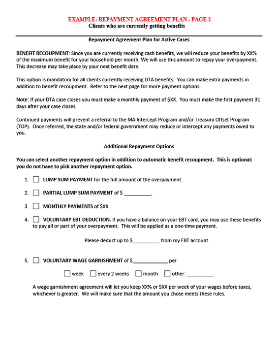 Example of a Repayment Agreement Plan for Active Cases