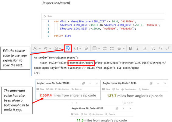Annotated screenshot of creating dynamic pop-ups. More details in caption.