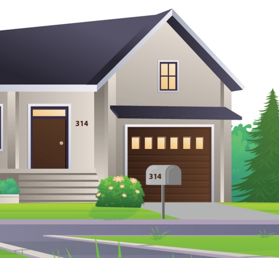 A house with numbers near the front door and on the mailbox