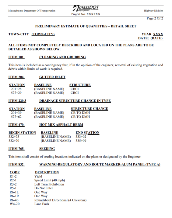 Quantity Detail Sheet form, showing quantities and calculations for various items.