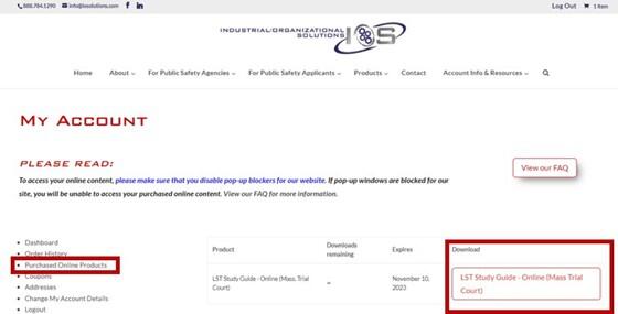 Screenshot of the I/O Solutions My Account page.