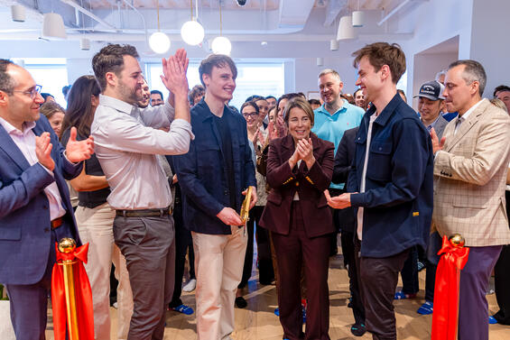 Governor Maura Healey celebrating with a team from Lovable
