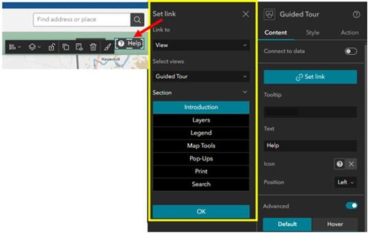 Annotated screenshot of how to configure a button which allows users to reopen a splash screen.