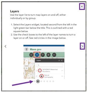 Screenshot of available interactive components of a carousel-style splash screen. More details in caption.