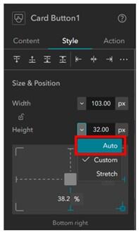 Screenshot of a widget's Style configuration, highlighting the size and position section where the Auto option is.