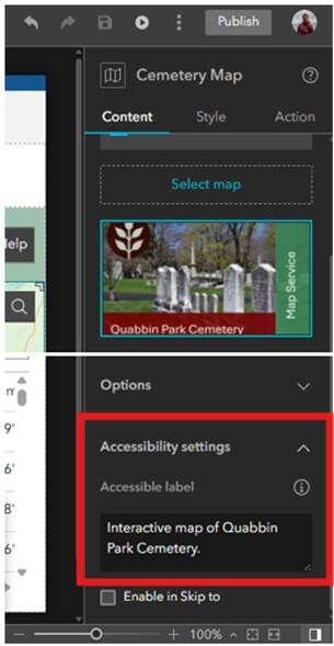 Screenshot of accessible label in the Experience Builder designer.