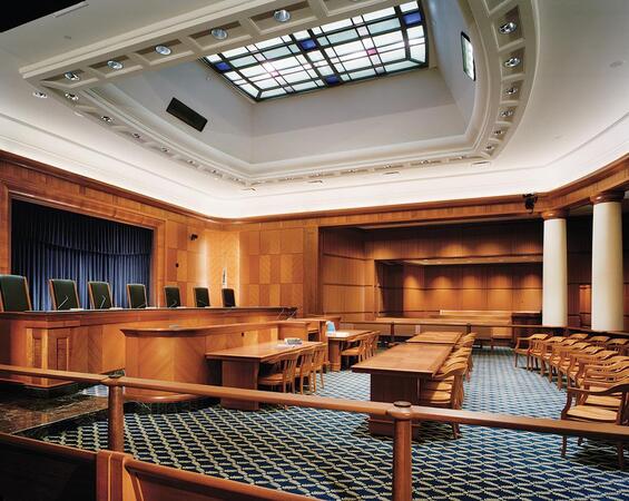 The interior of the Seven Justice Courtroom in the John Adams Courthouse