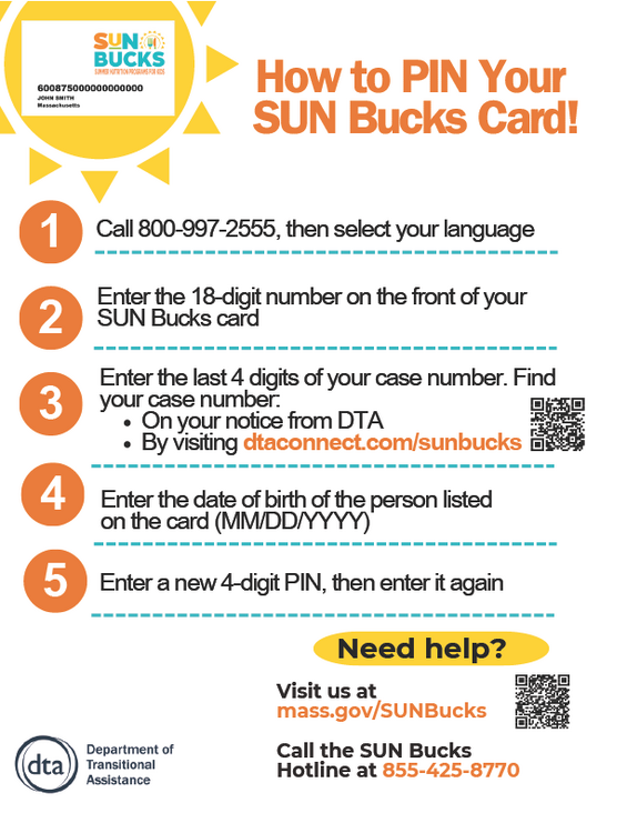 Step-by-step instructions to PIN your SUN Bucks card. 
